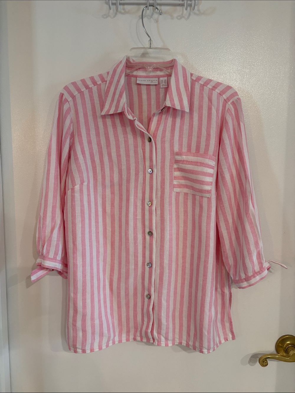 Susan Graver Pink and White Striped Shirt small petite
